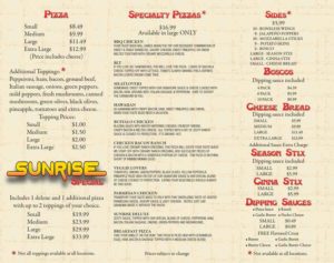 pizza tower menu rising sun