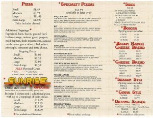 pizza tower menu rising sun